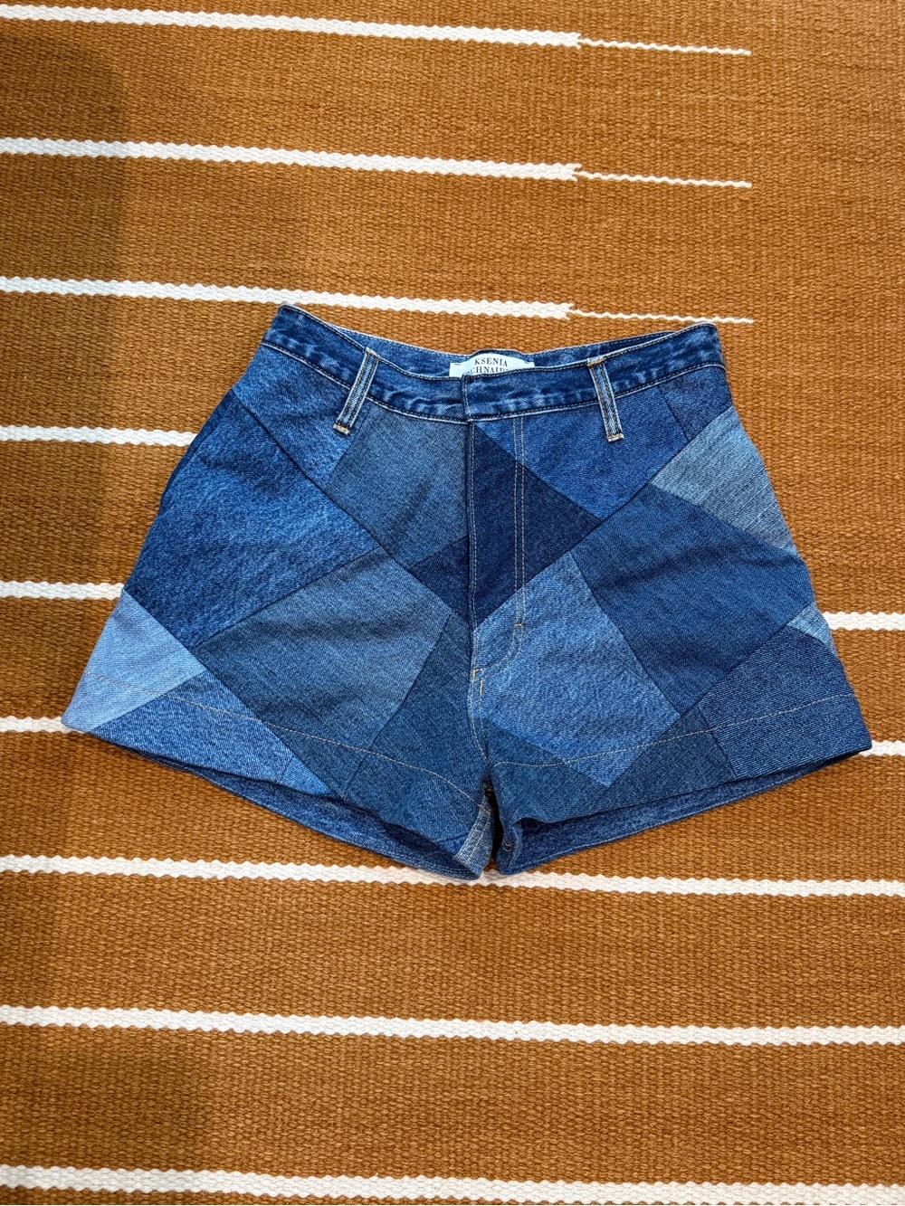 Ksenia Schnaider Patchwork Blue Denim Shorts Size 26 / XS 100% Cotton